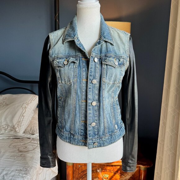 Talula Aritzia Denim and Vegan Leather Jacket - Picture 2 of 12